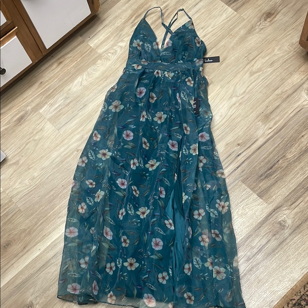 Lulu's Teal Floral Maxi Dress